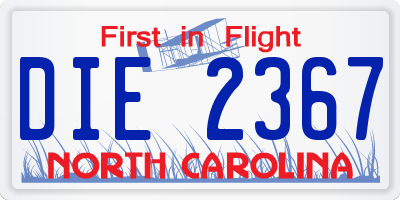 NC license plate DIE2367