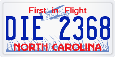 NC license plate DIE2368