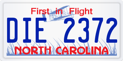 NC license plate DIE2372