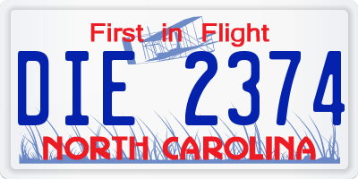 NC license plate DIE2374