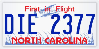 NC license plate DIE2377