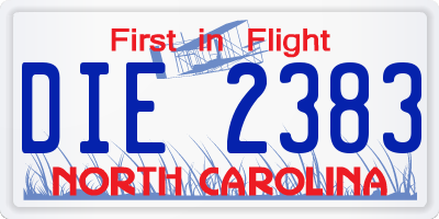 NC license plate DIE2383