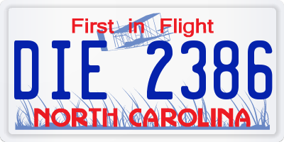 NC license plate DIE2386