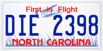 NC license plate DIE2398