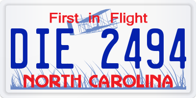 NC license plate DIE2494