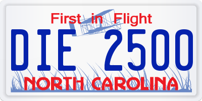 NC license plate DIE2500
