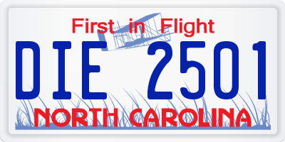 NC license plate DIE2501