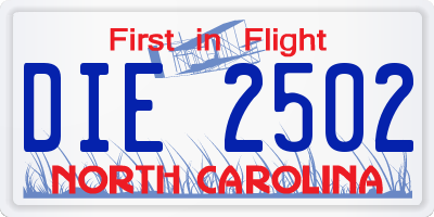 NC license plate DIE2502