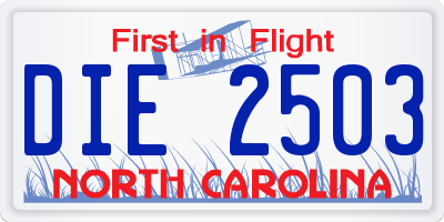 NC license plate DIE2503