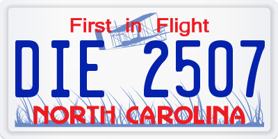 NC license plate DIE2507