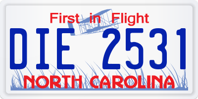NC license plate DIE2531