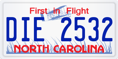 NC license plate DIE2532