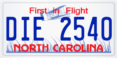 NC license plate DIE2540