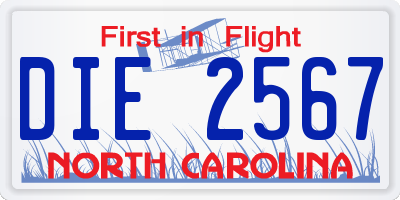 NC license plate DIE2567