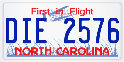 NC license plate DIE2576