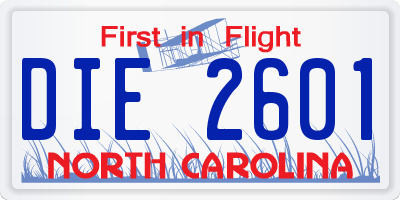 NC license plate DIE2601