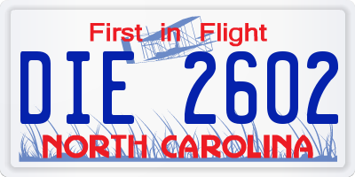 NC license plate DIE2602