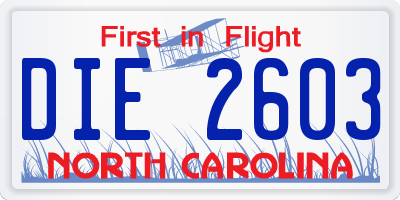 NC license plate DIE2603