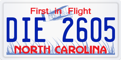 NC license plate DIE2605