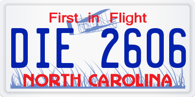 NC license plate DIE2606