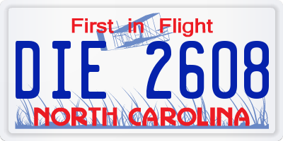 NC license plate DIE2608