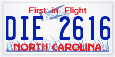NC license plate DIE2616