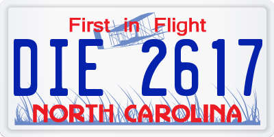 NC license plate DIE2617