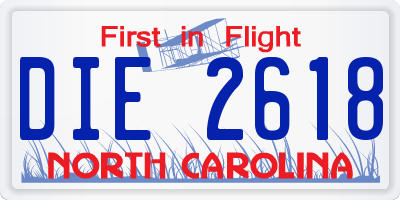 NC license plate DIE2618