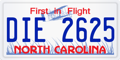NC license plate DIE2625