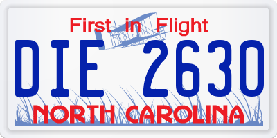 NC license plate DIE2630