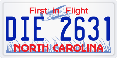 NC license plate DIE2631