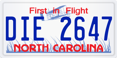NC license plate DIE2647