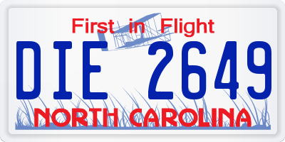 NC license plate DIE2649