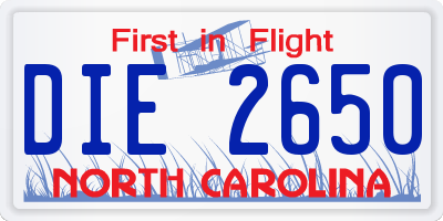 NC license plate DIE2650