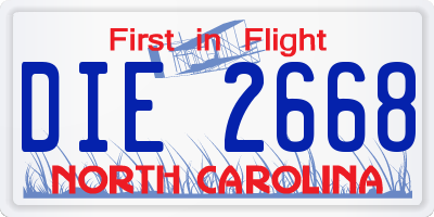 NC license plate DIE2668