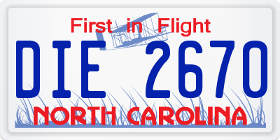NC license plate DIE2670