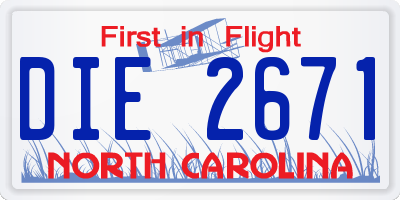 NC license plate DIE2671