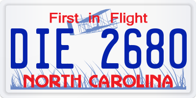 NC license plate DIE2680