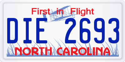NC license plate DIE2693