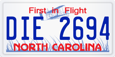 NC license plate DIE2694