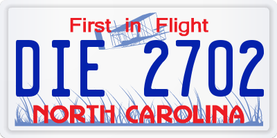 NC license plate DIE2702