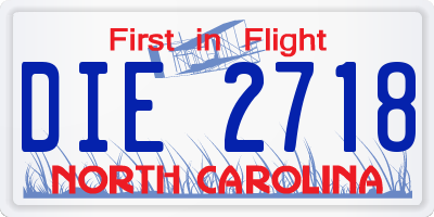 NC license plate DIE2718