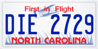 NC license plate DIE2729