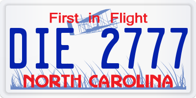 NC license plate DIE2777