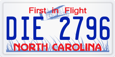 NC license plate DIE2796