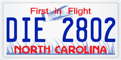 NC license plate DIE2802