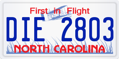 NC license plate DIE2803