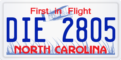 NC license plate DIE2805