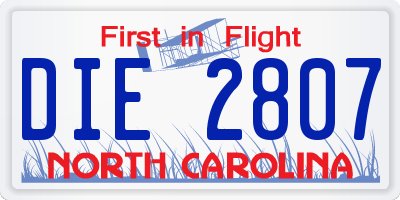 NC license plate DIE2807