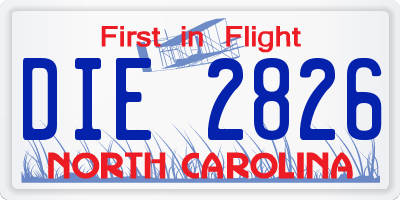 NC license plate DIE2826